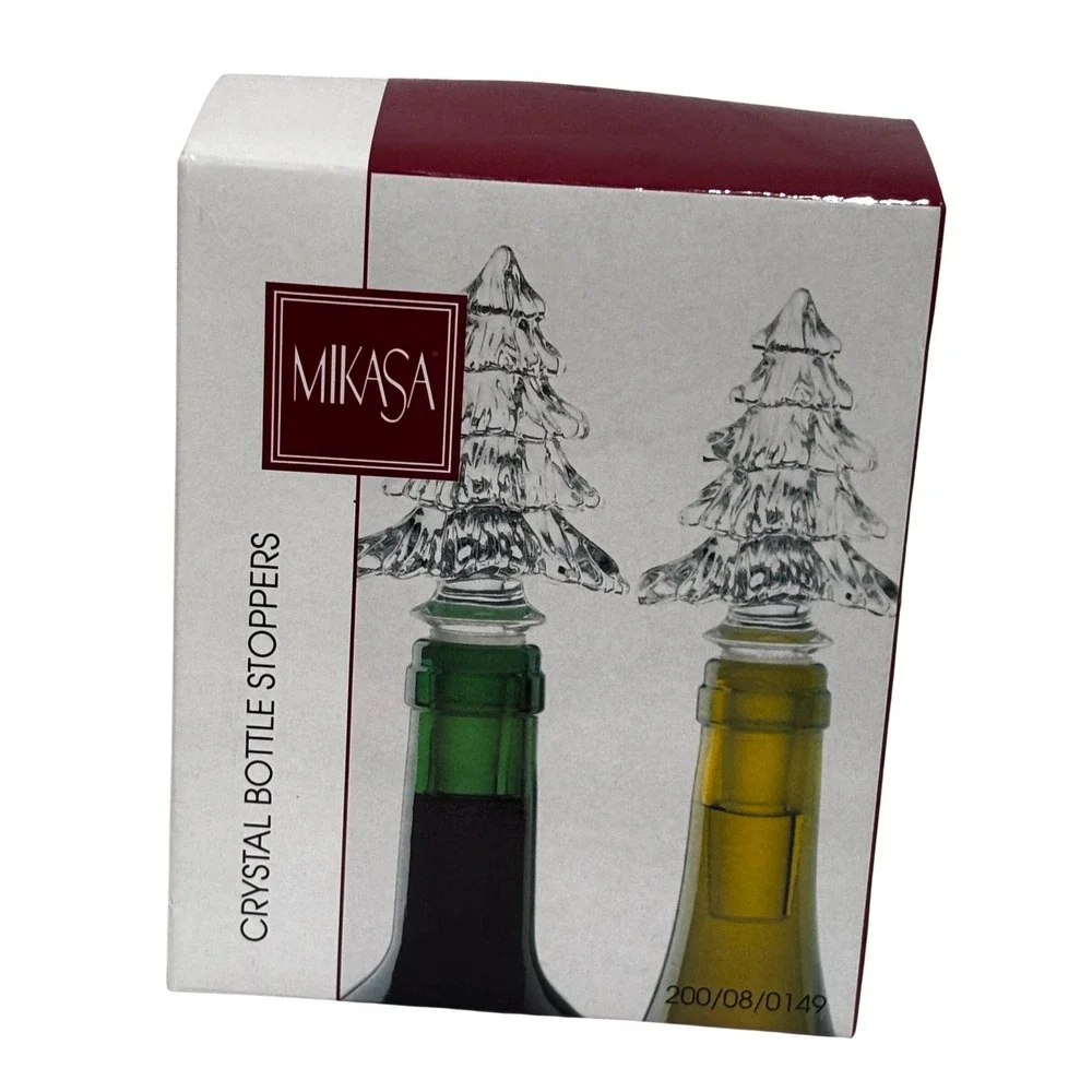 Mikasa Crystal Bottle Stoppers Set of 2 Christmas Tree Clear Austria bar wine